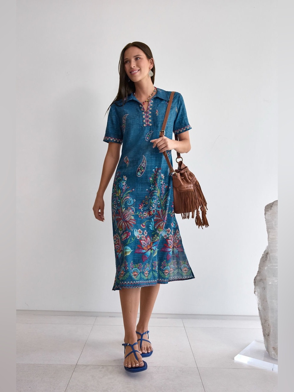 Johnny Was HENLEY COLLARED DRESS size large